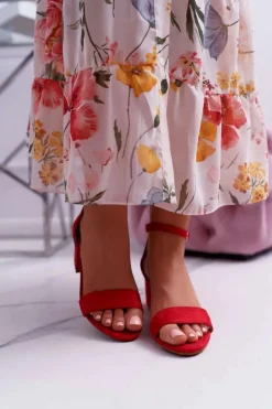 Sandały Damskie Na Słupku Czerwone Zephira