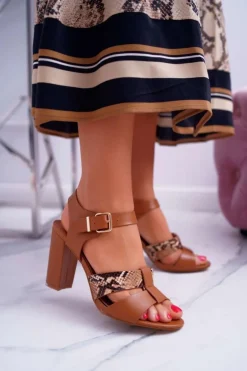 Sandały Damskie Na Słupku Eleganckie Camel Stephani