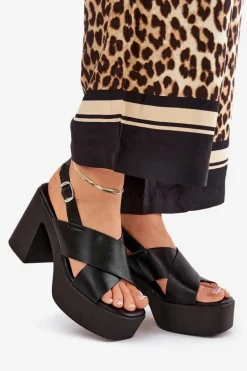Sandały Damskie Na Słupku I Platformie Z Eko Skóry Czarne Annavin