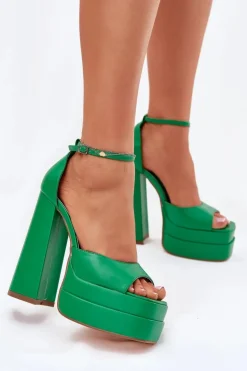 Sandały Damskie Na Słupku I Platformie Zielone Beloria
