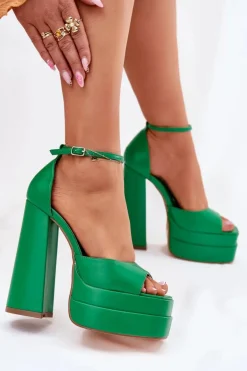 Sandały Damskie Na Słupku I Platformie Zielone Beloria