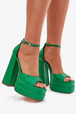Sandały Damskie Na Słupku I Platformie Zielone Beloria