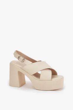 Sandały Damskie Na Słupku I Platformie Z Eko Skóry Jasnobeżowe Annavin