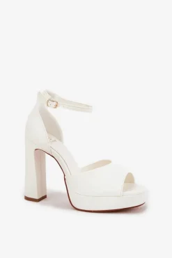 Sandały Damskie Na Słupku I Platformie Eko Skórzane Białe Lomman