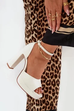 Sandały Damskie Na Słupku I Platformie Eko Skórzane Białe Lomman