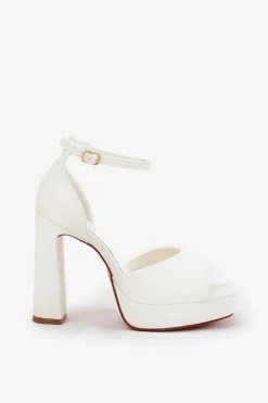 Sandały Damskie Na Słupku I Platformie Eko Skórzane Białe Lomman
