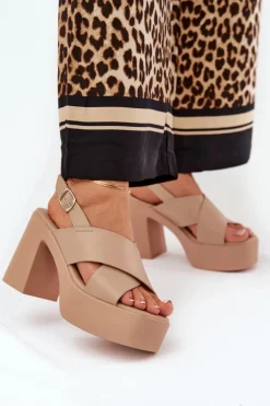 Sandały Damskie Na Słupku I Platformie Z Eko Skóry Khaki Annavin