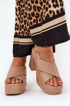 Sandały Damskie Na Słupku I Platformie Z Eko Skóry Khaki Annavin