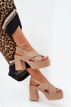 Sandały Damskie Na Słupku I Platformie Z Eko Skóry Khaki Annavin