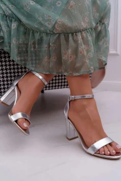 Sandały Damskie Na Słupku Klasyczne Srebrne Fiji