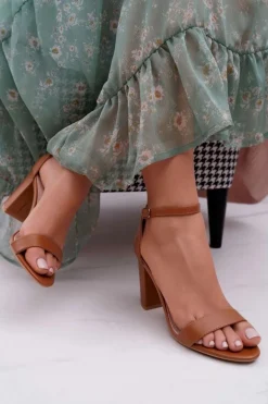 Sandały Damskie Na Słupku Klasyczne Camel Fiji