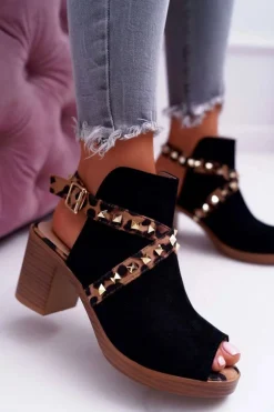 Sandały Damskie Na Słupku Lu Boo Z Cholewką Czarne 318-30 Fiode