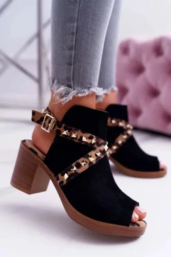 Sandały Damskie Na Słupku Lu Boo Z Cholewką Czarne 318-30 Fiode