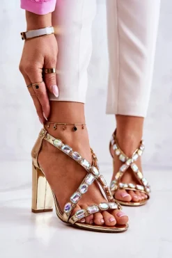 Sandały Damskie Na Słupku Lu Boo Złote 8258-1 Vernee