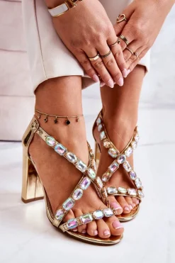 Sandały Damskie Na Słupku Lu Boo Złote 8258-1 Vernee