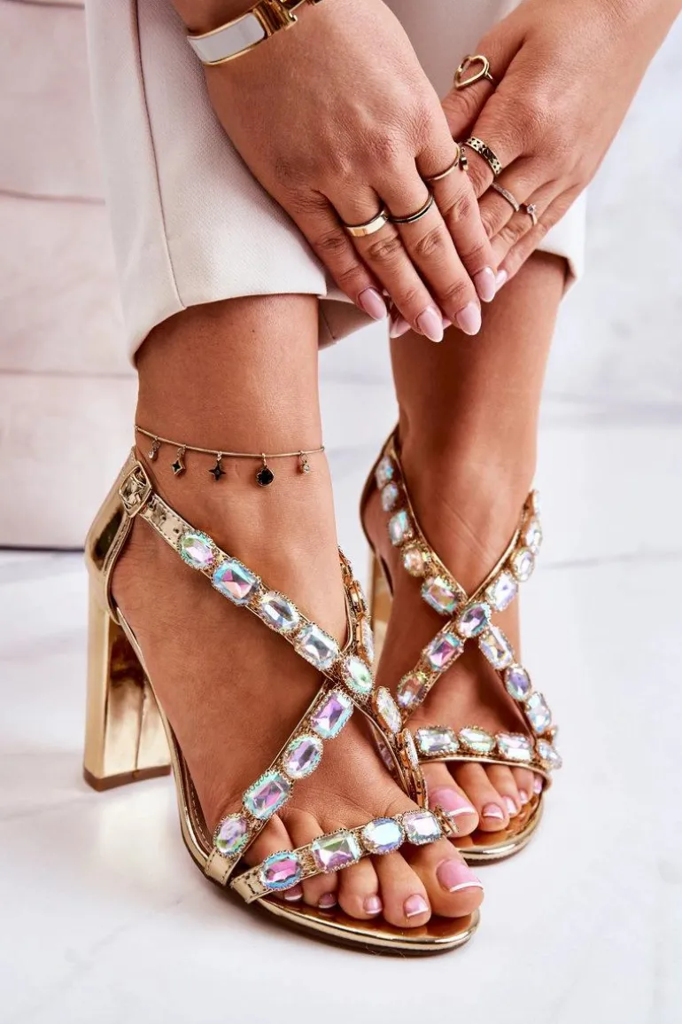 Sandały Damskie Na Słupku Lu Boo Złote 8258-1 Vernee