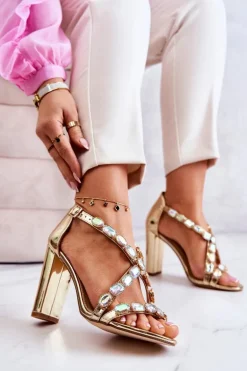 Sandały Damskie Na Słupku Lu Boo Złote 8258-1 Vernee