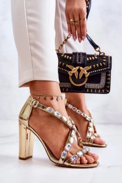 Sandały Damskie Na Słupku Lu Boo Złote 8258-1 Vernee