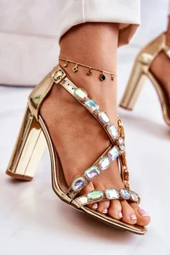 Sandały Damskie Na Słupku Lu Boo Złote 8258-1 Vernee