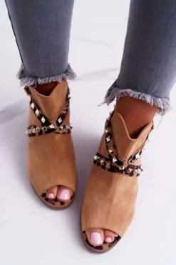 Sandały Damskie Na Słupku Lu Boo Z Cholewką Camel 318-30 Fiode