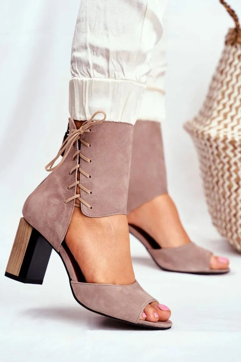 Sandały Damskie Na Słupku Maciejka Beżowe Zamszowe 04122-04