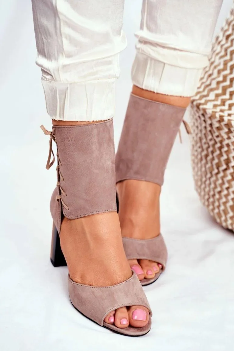 Sandały Damskie Na Słupku Maciejka Beżowe Zamszowe 04122-04