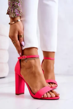 Sandały Damskie Na Słupku Neon Róż Anastasie