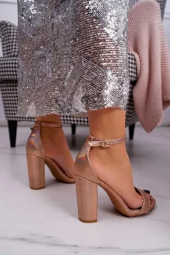 Sandały Damskie Na Słupku Opalizujące Benzynowe Champagne Bipper