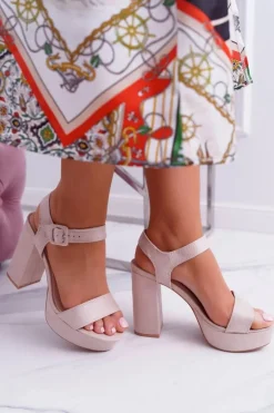 Sandały Damskie Na Słupku Platforma Beżowe LaMondes