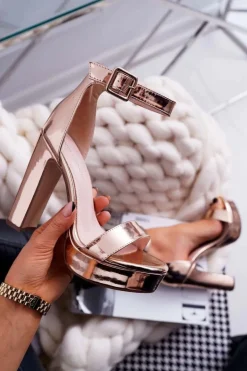 Sandały Damskie Na Słupku Platforma Różowe Złoto Huran