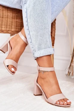 Sandały Damskie Na Słupku Pudrowy Róż Lexi