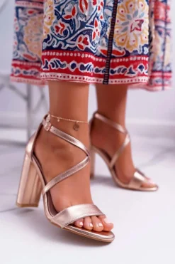 Sandały Damskie Na Słupku Różowe Złoto Klaira