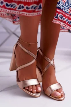 Sandały Damskie Na Słupku Różowe Złoto Klaira