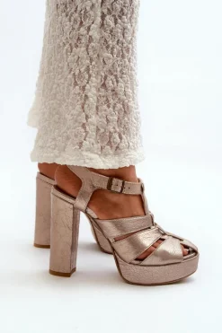 Sandały Damskie Na Słupku Skórzane Maciejka 06050-25 Złote