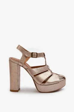 Sandały Damskie Na Słupku Skórzane Maciejka 06050-25 Złote