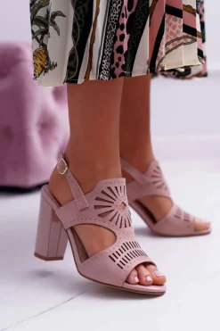 Sandały Damskie Na Słupku Sergio Leone SK852 Zamszowe Różowe Diven