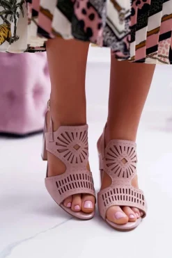 Sandały Damskie Na Słupku Sergio Leone SK852 Zamszowe Różowe Diven