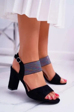 Sandały Damskie Na Słupku Sergio Leone SK857 Czarne Nargos