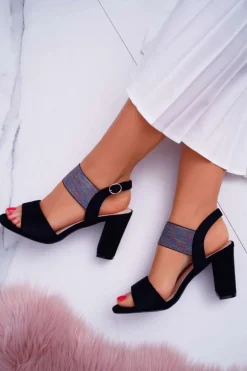 Sandały Damskie Na Słupku Sergio Leone SK857 Czarne Nargos