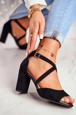 Sandały Damskie Na Słupku Sergio Leone Czarne SK865