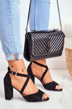 Sandały Damskie Na Słupku Sergio Leone Czarne SK865