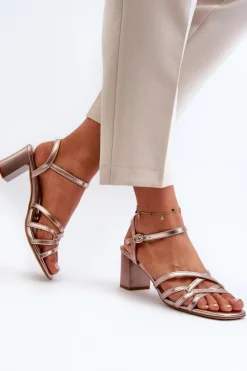 Sandały Damskie Na Słupku Sergio Leone SK065 Złote