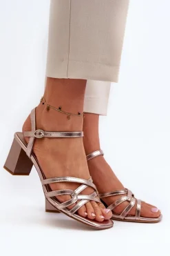 Sandały Damskie Na Słupku Sergio Leone SK065 Złote