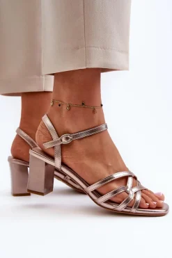 Sandały Damskie Na Słupku Sergio Leone SK065 Złote