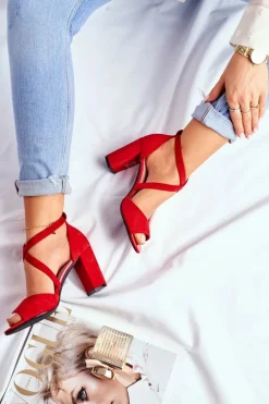 Sandały Damskie Na Słupku Sergio Leone Czerwone SK865