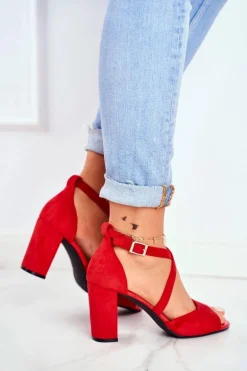 Sandały Damskie Na Słupku Sergio Leone Czerwone SK865