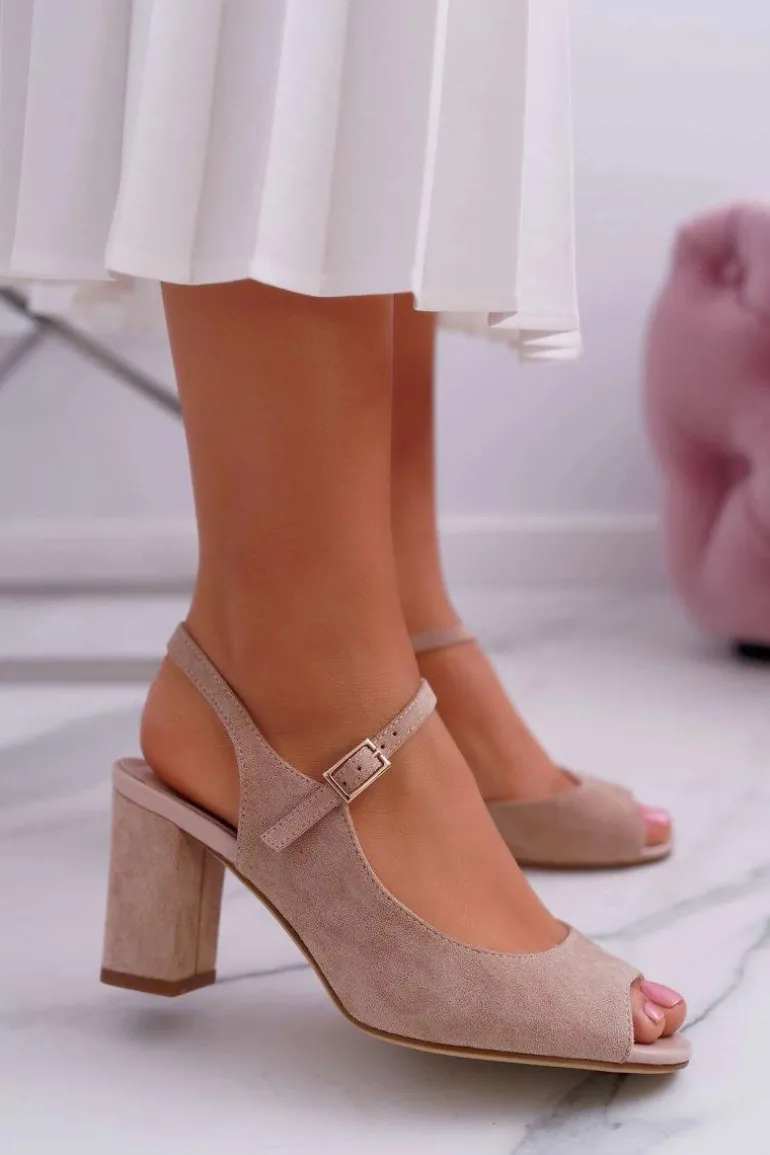 Sandały Damskie Na Słupku Sergio Leone SK808 Beżowe Dali