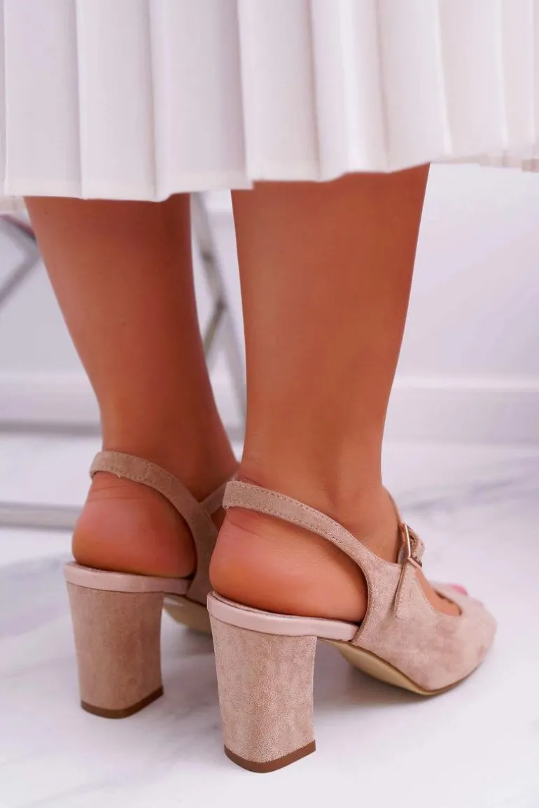 Sandały Damskie Na Słupku Sergio Leone SK808 Beżowe Dali