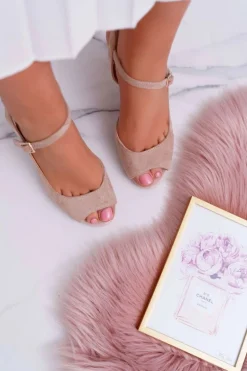 Sandały Damskie Na Słupku Sergio Leone SK808 Beżowe Dali