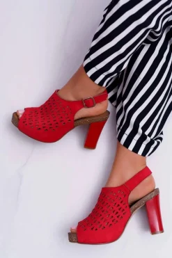 Sandały Damskie Na Słupku Sergio Leone SK850 Czerwone Farmona